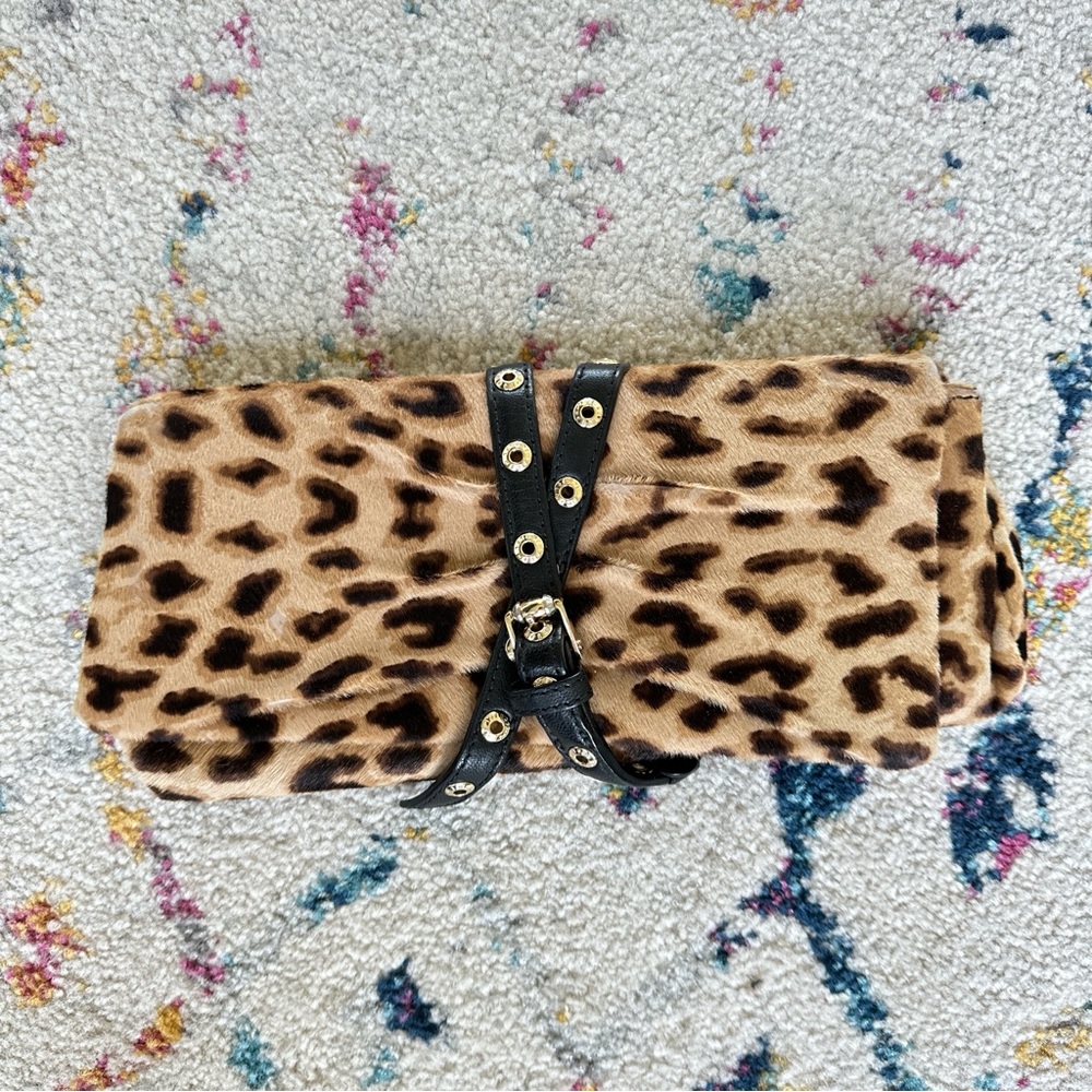 Henri Bendel - calf hair leopard print clutch with buckle